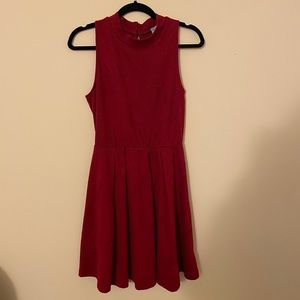 Red Patterned Turtleneck Sleeveless Dress